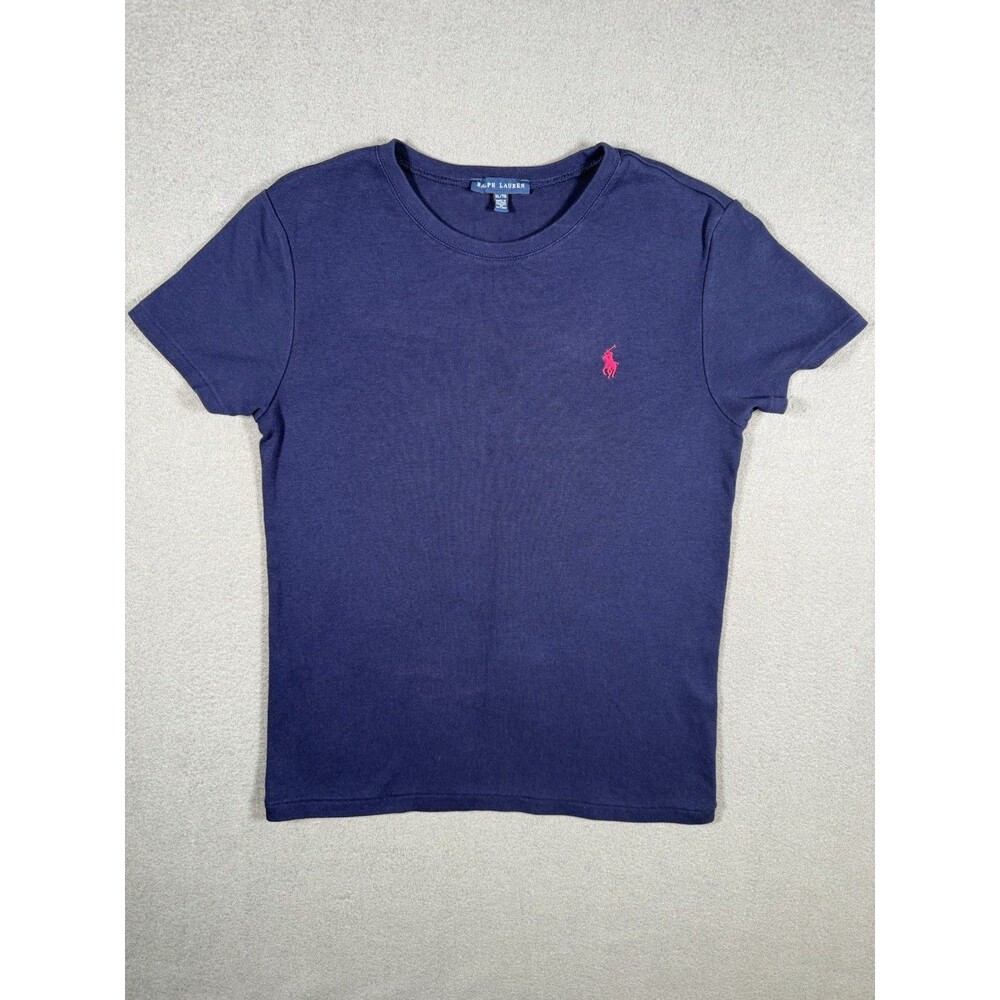 Polo Ralph Lauren Kids T-Shirt Navy Blue Hot Pink Logo Tee Big Girls XL 16 #0023